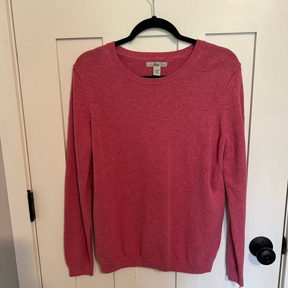 Bass Cotton Merino Wool Crew Neck Pink Sweater Swiss Dot Size Large